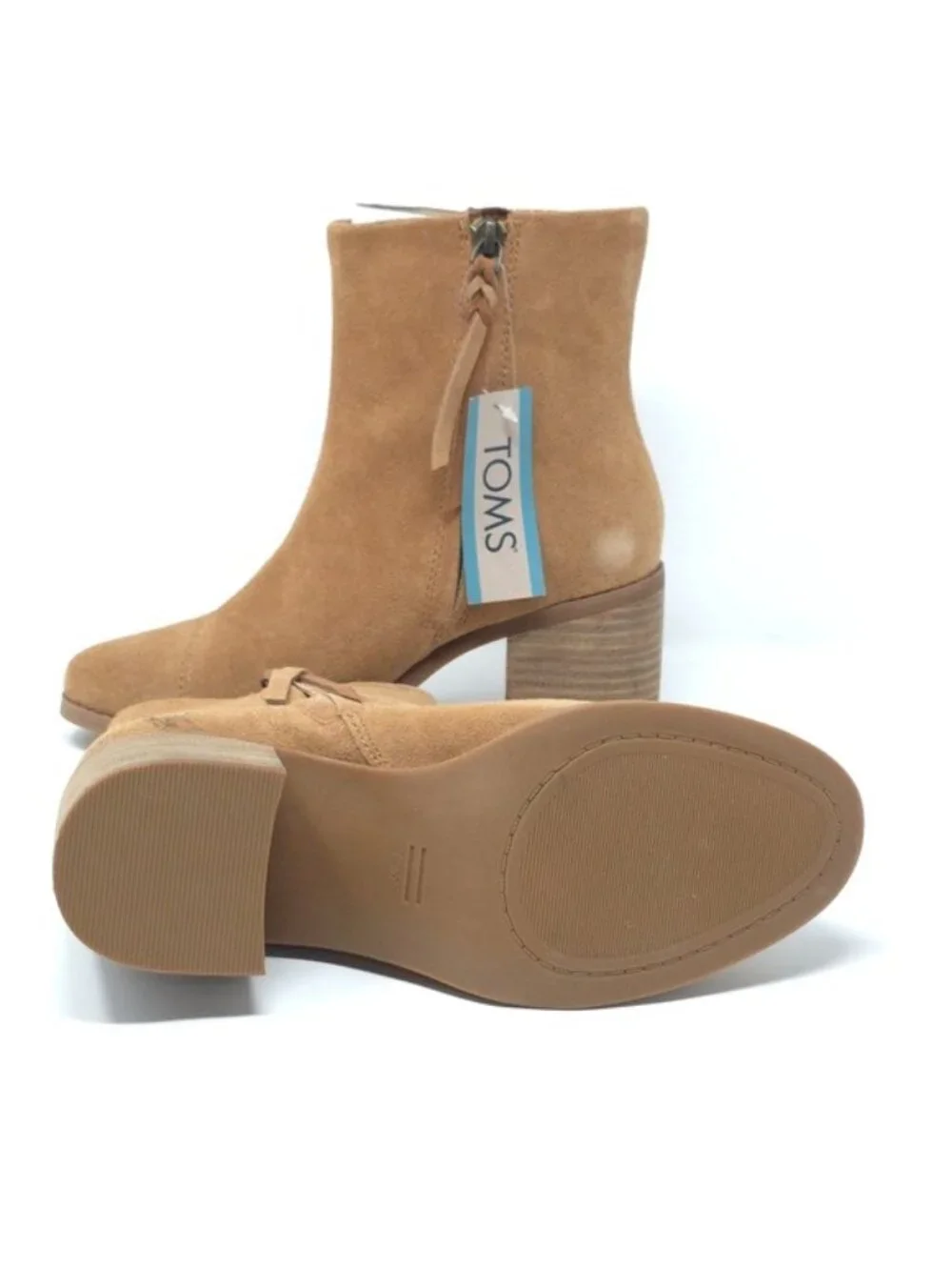 TOMS Evelyn Brown Suede Stacked Heel Ankle Boots 6M - Picture 7 of 12
